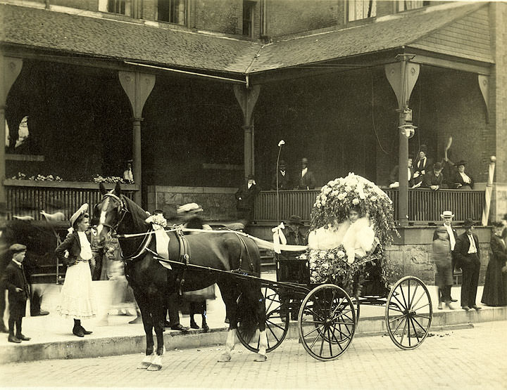 Girl in Carriage Decorated for Parade, Tacoma, 1905