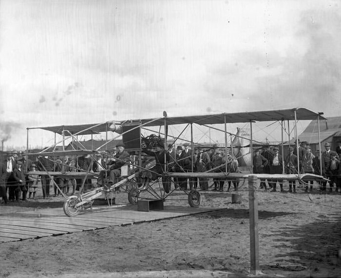 Harvey Crawford and Biplane at Tacoma, 1912