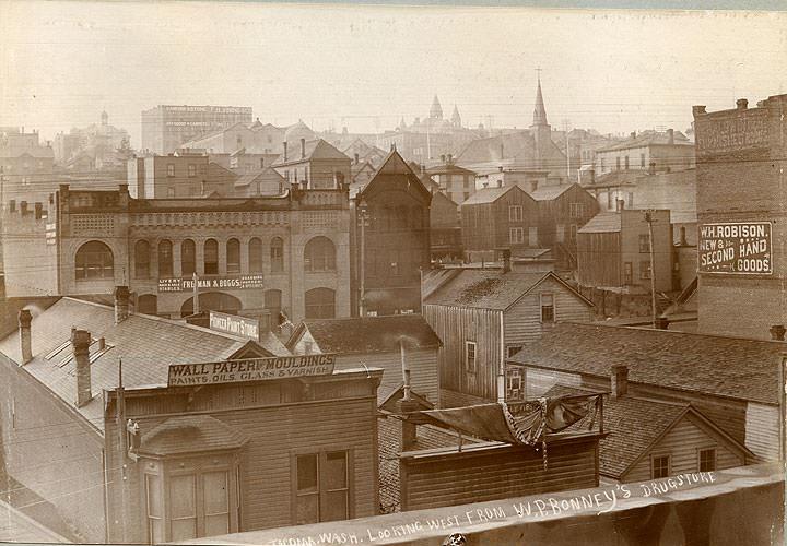 Looking West from W.P. Bonney's Drugstore, Tacoma, 1893