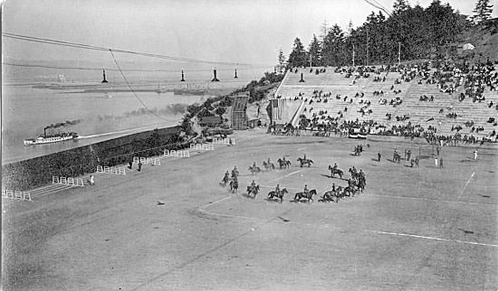 Equestrian event in the Stadium. Tacoma, 1912