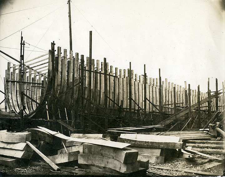 Hull of the ship under construction, Seaborn Shipyard, Tacoma, 1916