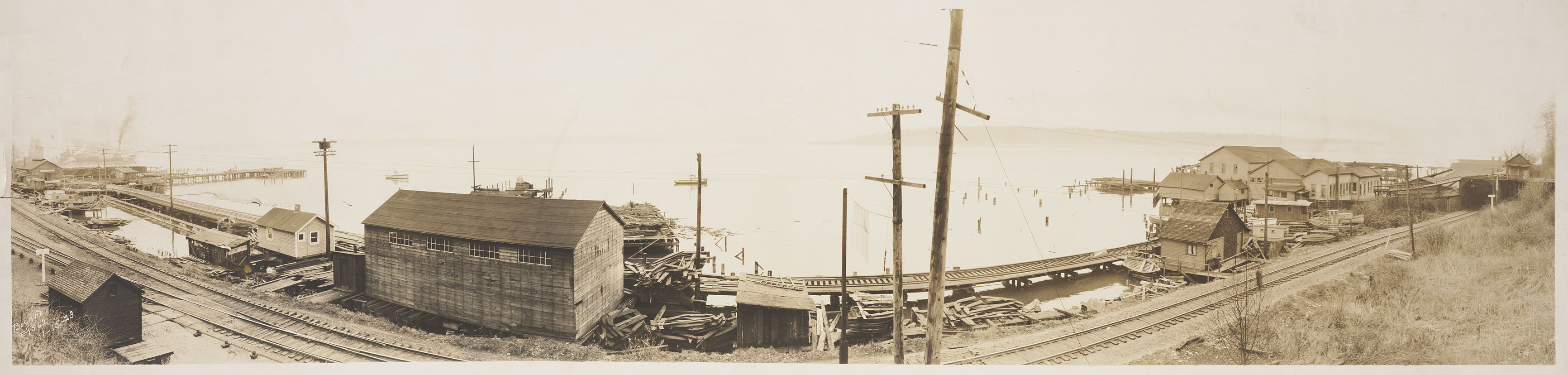 Panoramic view of the site of the former Tacoma Mill Company mill, 1923