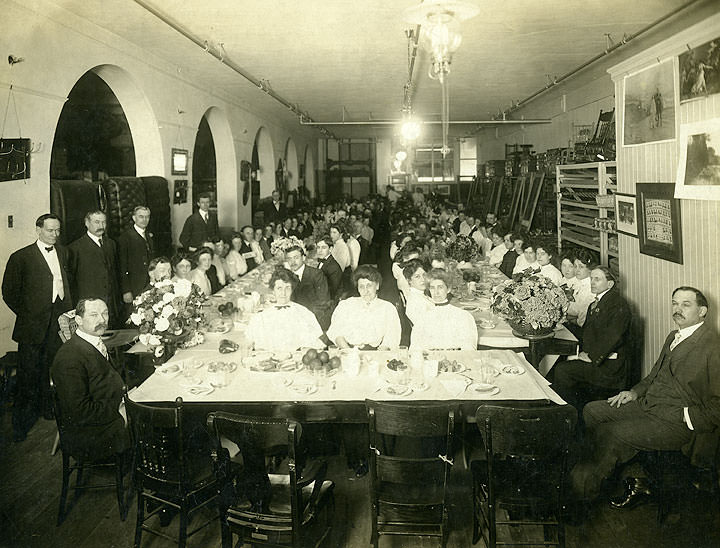 Male and female employees of Rhodes Brothers Department Store, Tacoma, 1900