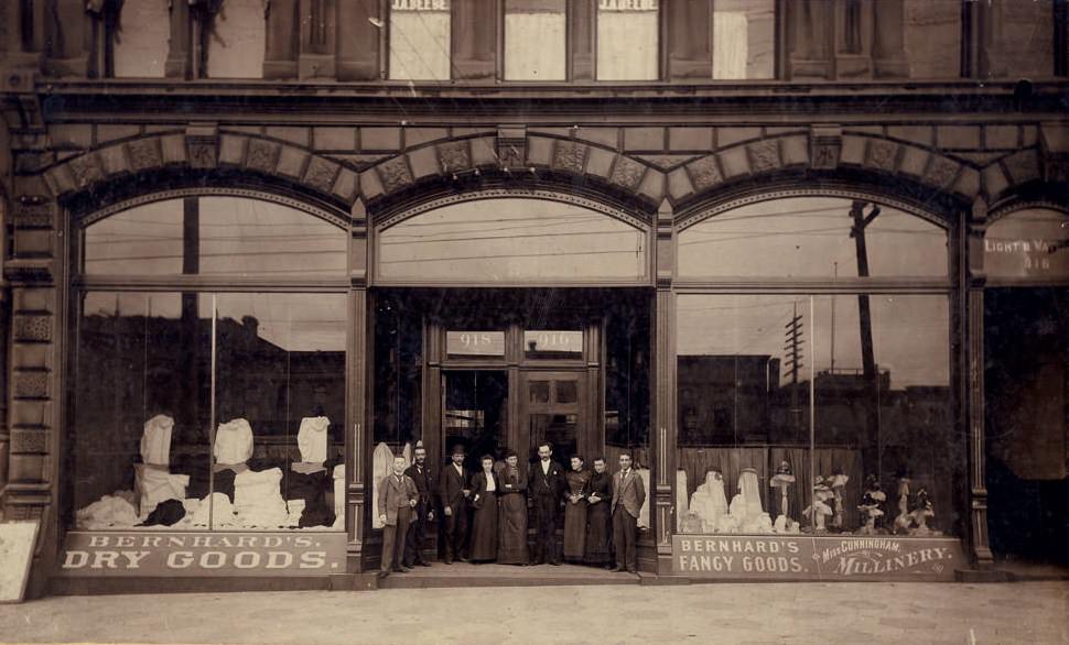 Bernhard's Dry Goods and Mary E. Cunningham millinery store, Tacoma, 1900