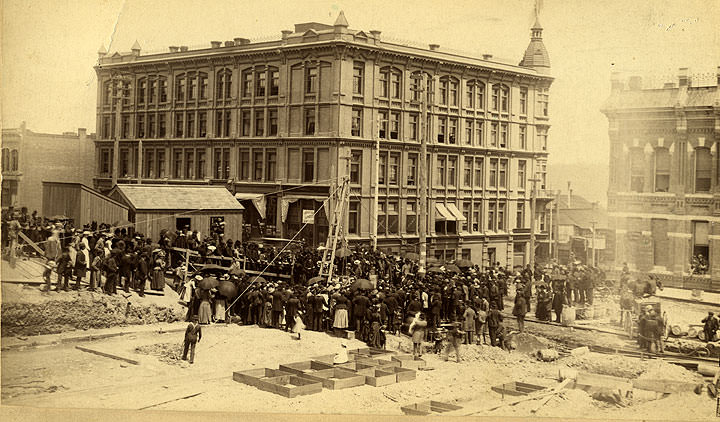 Laying Cornerstone for Gross Building, Ninth and Commerce, Tacoma, 1889