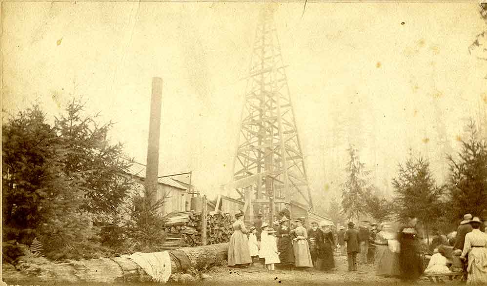View of Tacoma Oil Company's Oil Wells, At Eli, Pierce County, 1888