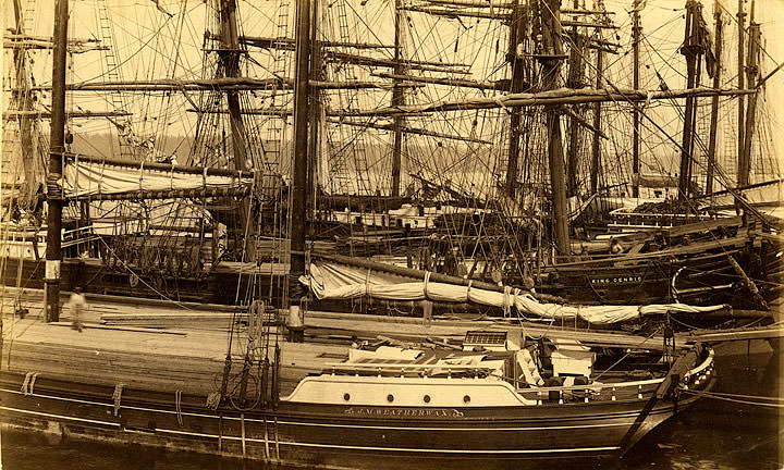 Ship J.M. Weatherwax, lumber schooner, Commencement Bay, Tacoma, 1890