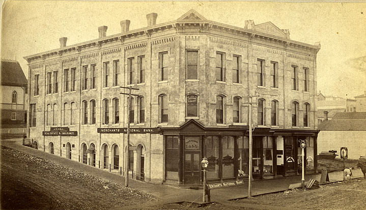 Merchants National Bank, South Eleventh Street, and Pacific Avenue, Tacoma, 1889