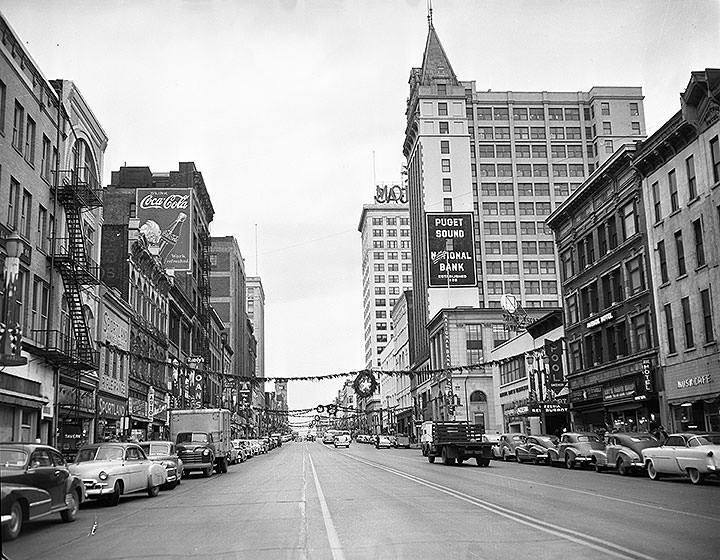 Pacific Avenue looking north from 13th, Tacoma, December 1952