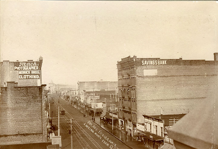 Pacific Ave. Tacoma. Wash / Looking North from 13 St, 1892