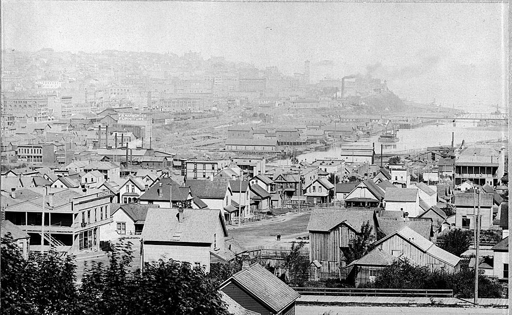Tacoma, looking north from 30th and D Streets across Foss Waterway, 1895