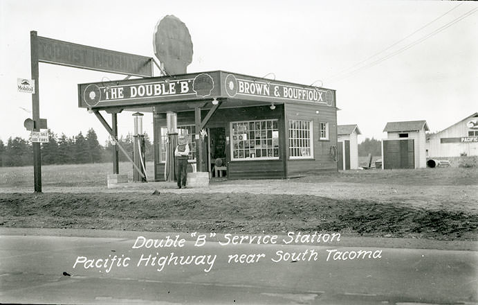 Double "B" Service Station, Pacific Highway near South Tacoma, 1928