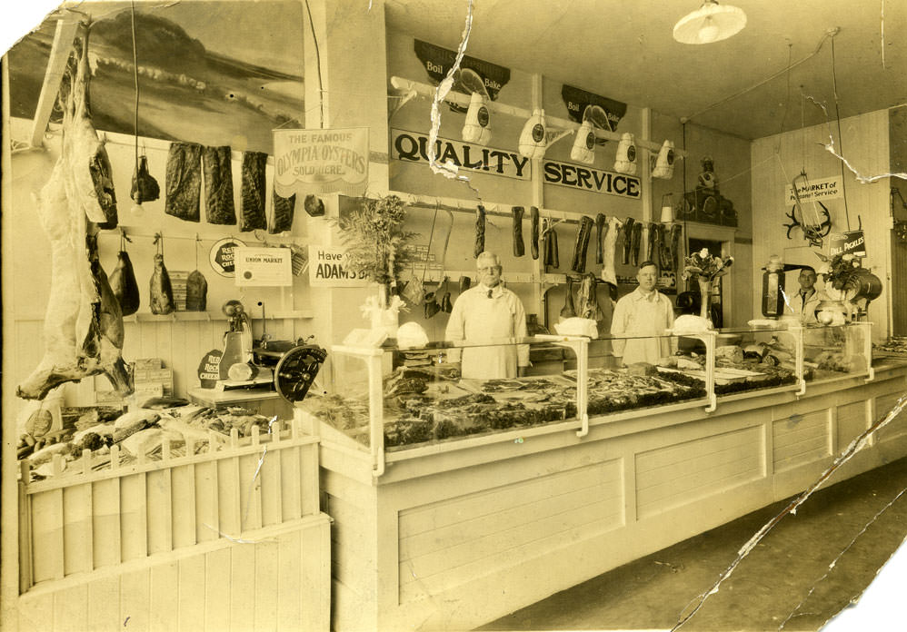 Anderson and Son Meat Market interior view, 1923