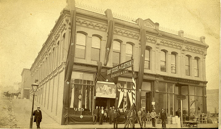 Peritz & Co. and Other Businesses, Pacific Avenue and Thirteenth Street, Tacoma, 1885