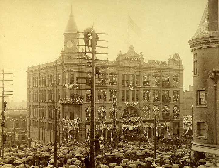 President Harrison's Tacoma Visit, in Front of Gross Brothers Department Store, 901 Broadway, 1891
