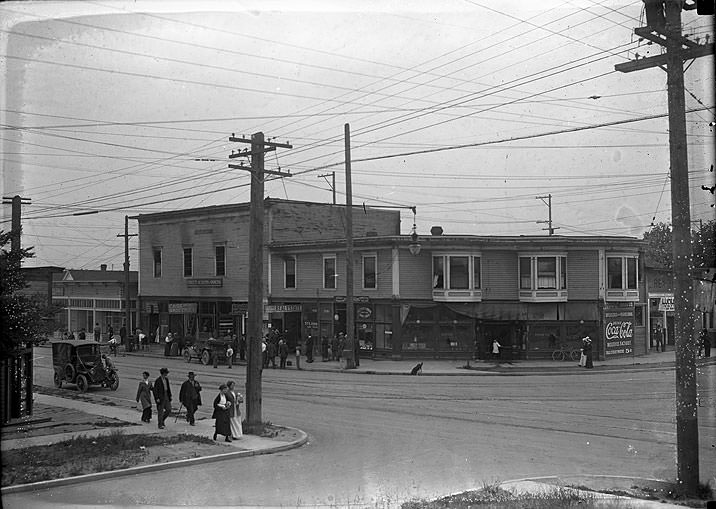 Street Scene Near Pallies Hall, 768 1/2 South Thirty-eighth Street, at Corner of South Thirty-eighth Street and Yakima Avenue, Tacoma, 1914