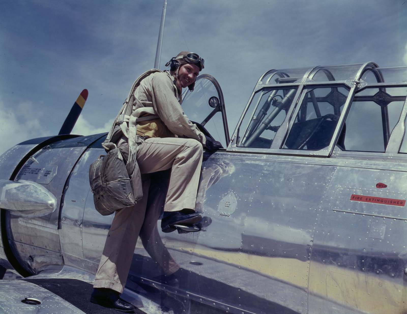 Cadet L. Deitz boards a plane.