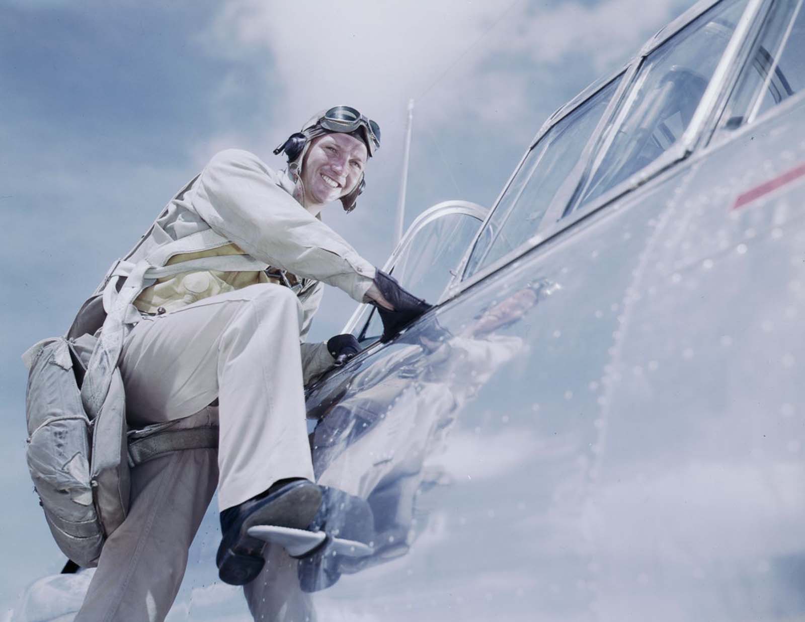 Cadet L. Deitz boards a plane.