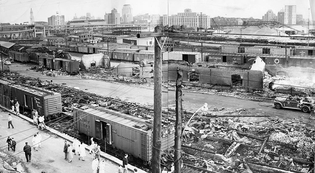 The aftermath of a 10-alarm fire in Charlestown, May 11, 1962. The first did $2.5 million in damage.