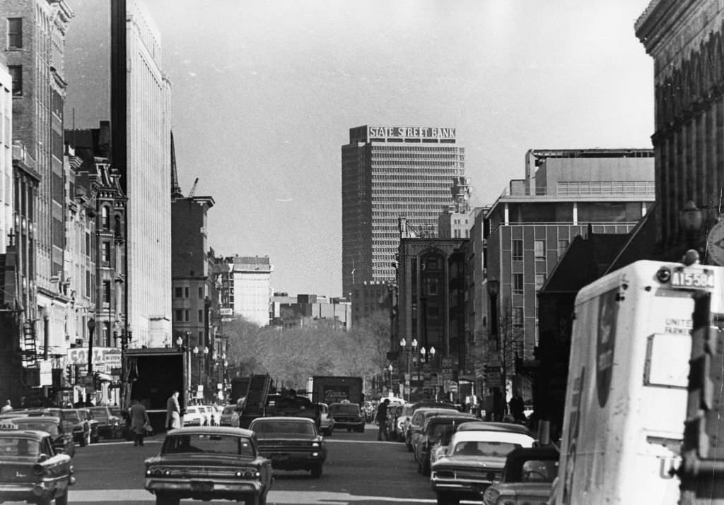 Looking down Boylston Street in Boston, 1965.