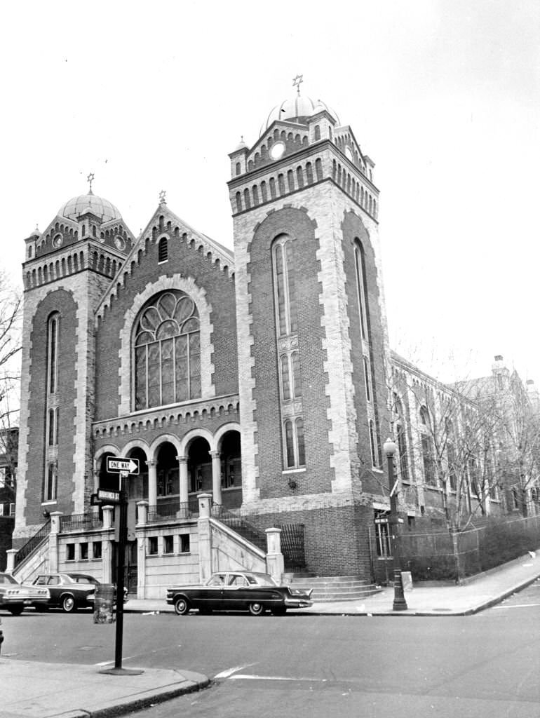 The Congregation Adath Jeshurun synagogue in the Roxbury neighborhood of Boston, 1966.