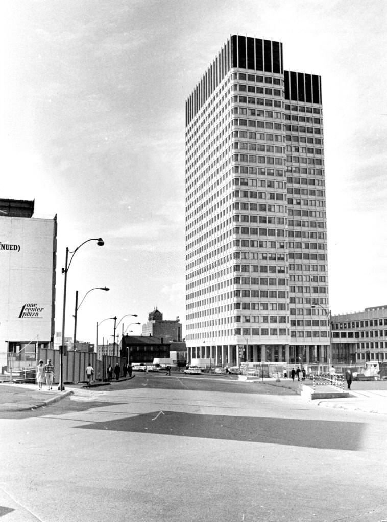 The mostly deserted Government Center area of downtown Boston around 6 p.m. on July 11, 1966.
