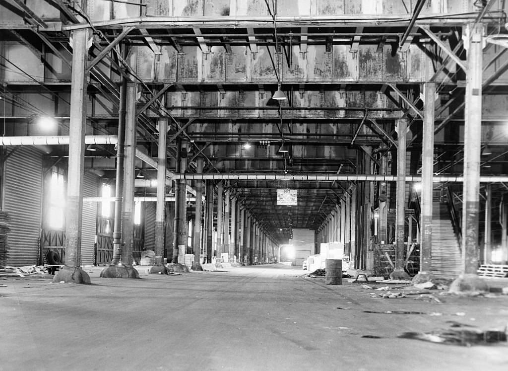 The interior of Commonwealth Pier Number 5 in Boston is deserted at 7:30 a.m. on Dec. 24, 1962.