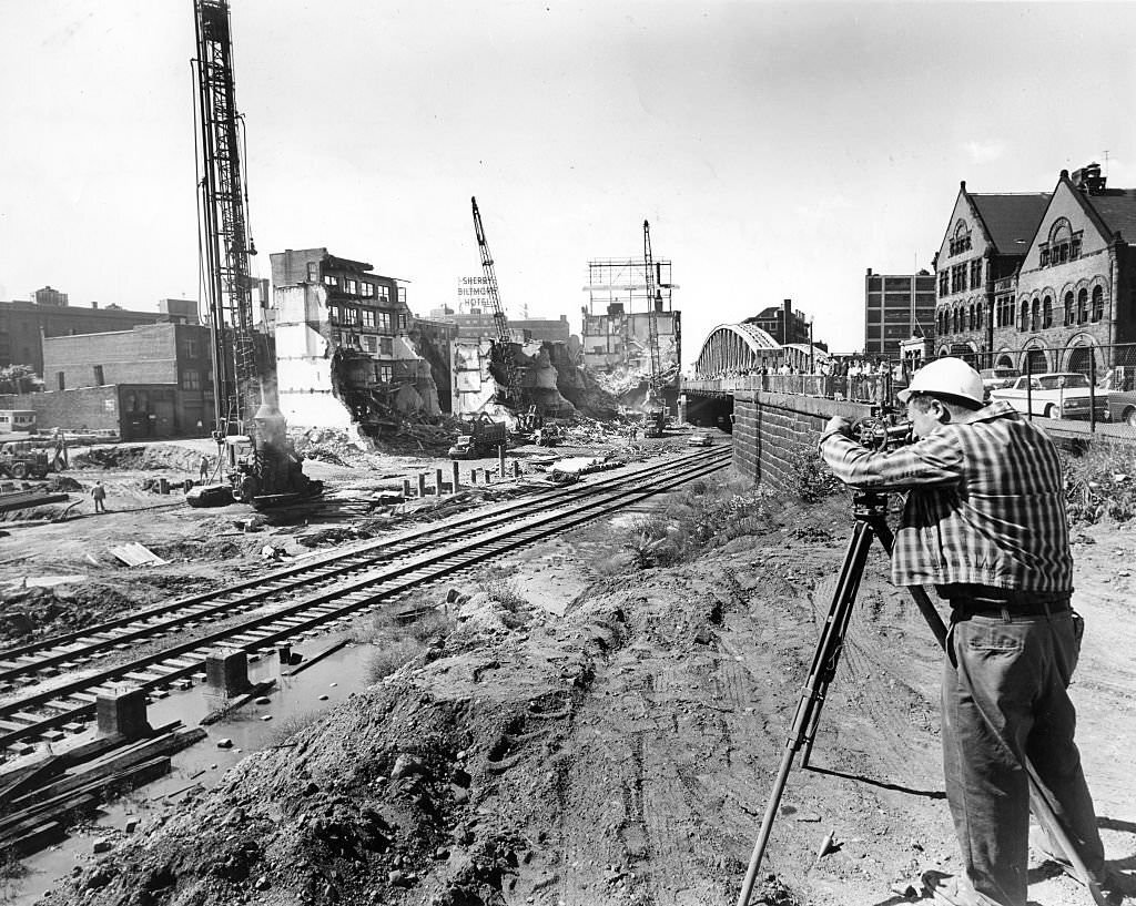 A pile driver starts piles for the new city auditorium, Sept. 21, 1962.