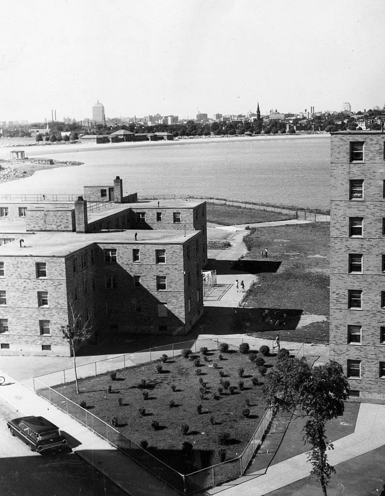 The Boston skyline is visible from the Columbia Point housing project, Sept. 8, 1962.