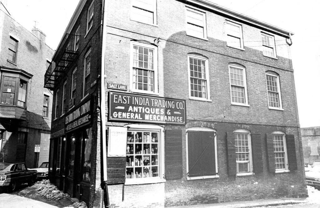 The exterior of 10A Marshall St. in Boston, currently housing the East India Trading Co. and once owned by John Hancock, on March 1, 1967.