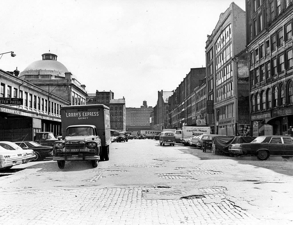 A street in Boston's Market District is nearly empty on May 3, 1967.