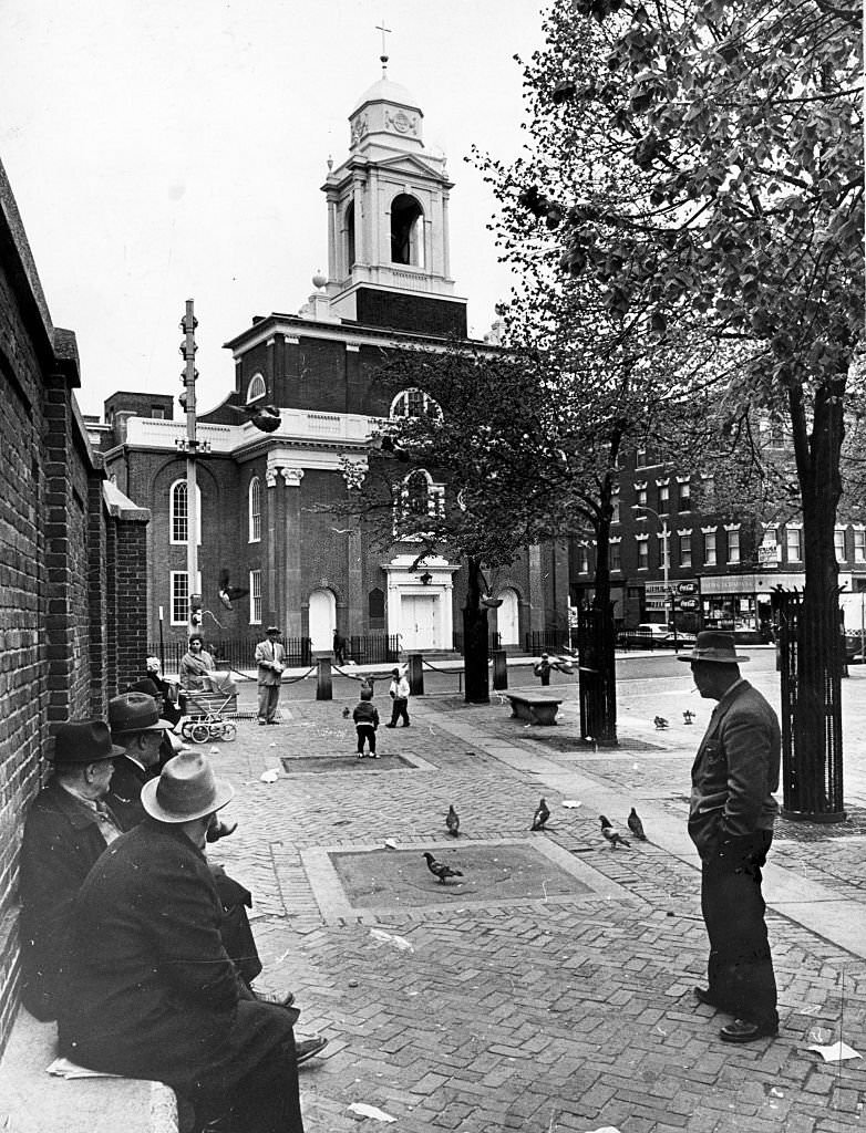 Paul Revere Park and St. Stephen's Church in Boston's North End in August 1967.