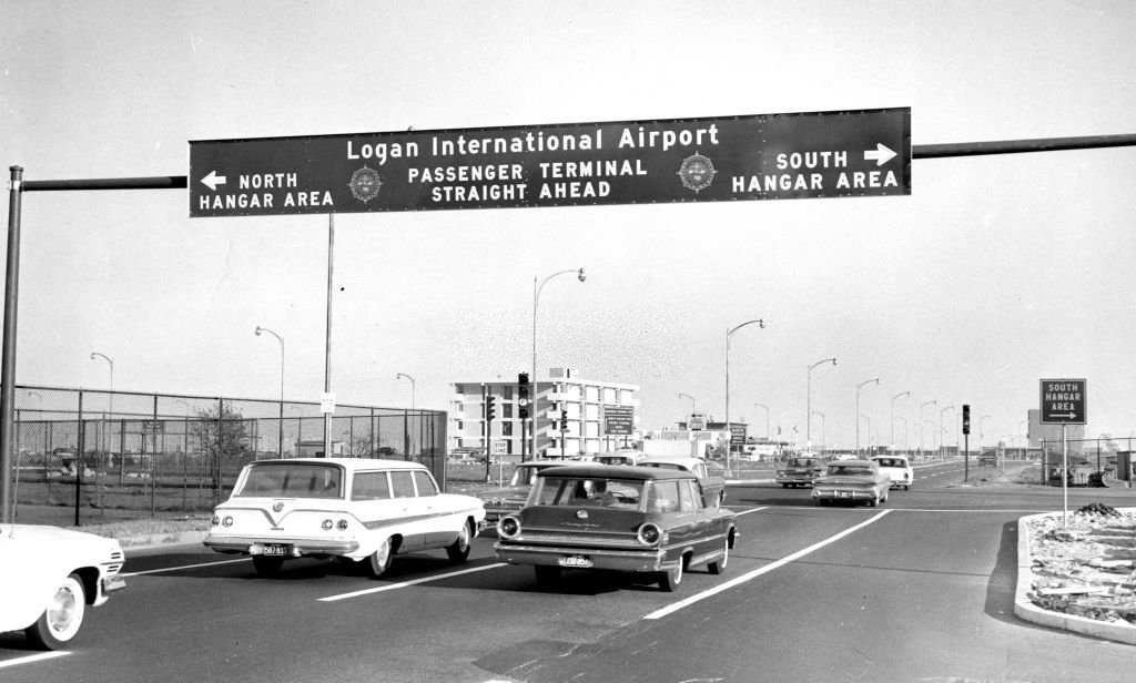 A new sign for Logan Airport in Boston, 1962.