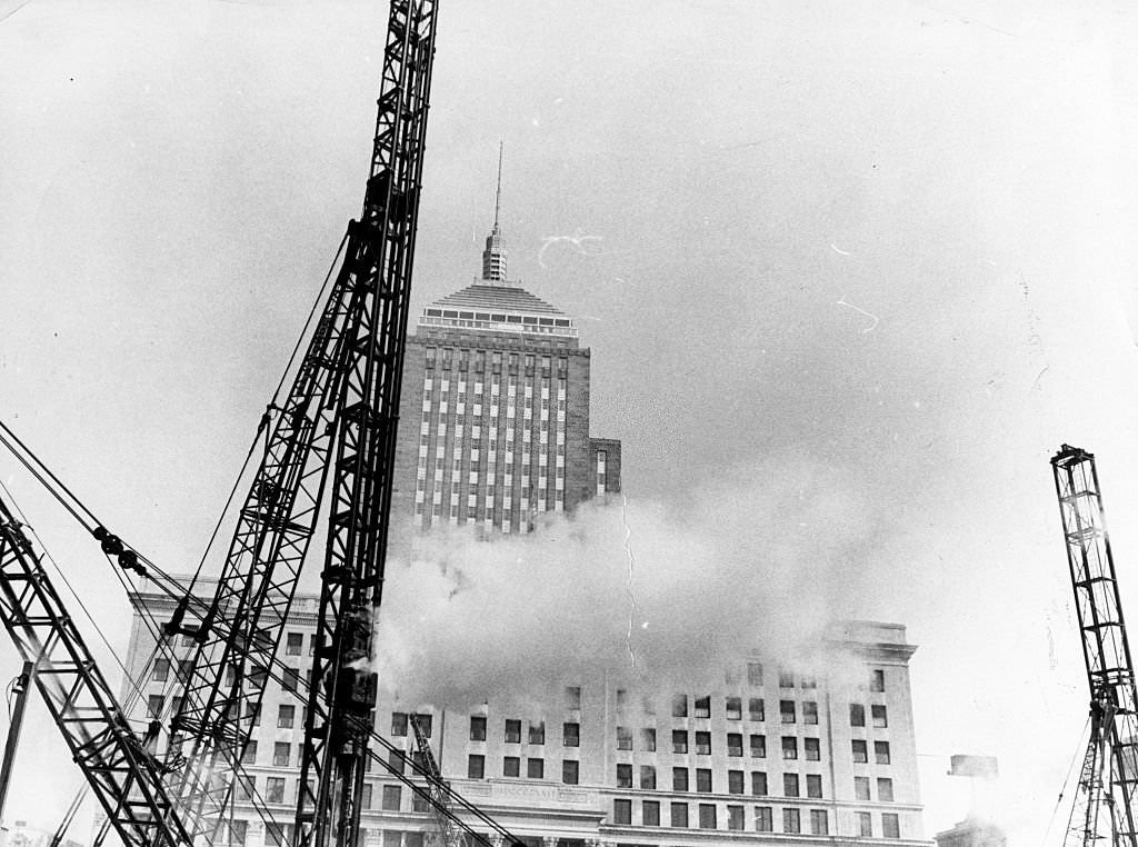Construction is underway for the new John Hancock Tower in Boston on March 18, 1969.