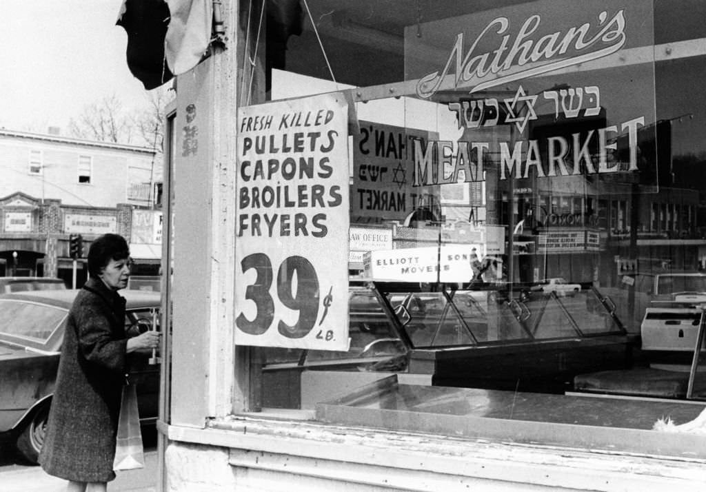 The kosher Nathans Meat Market on Blue Hill Avenue in Boston on May 4, 1969.