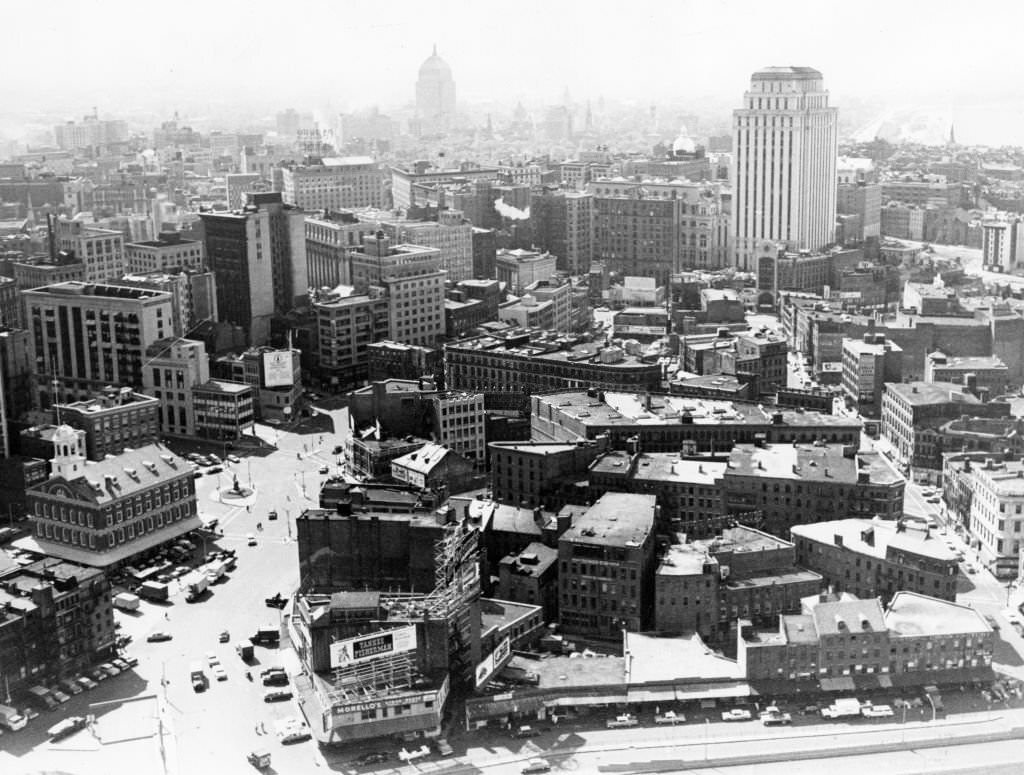 An aerial view of the Government Center area of Boston, 1961.