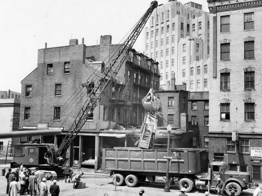 Buildings on Howard Street are demolished to make room for Government Center in Boston on May 11, 1961.