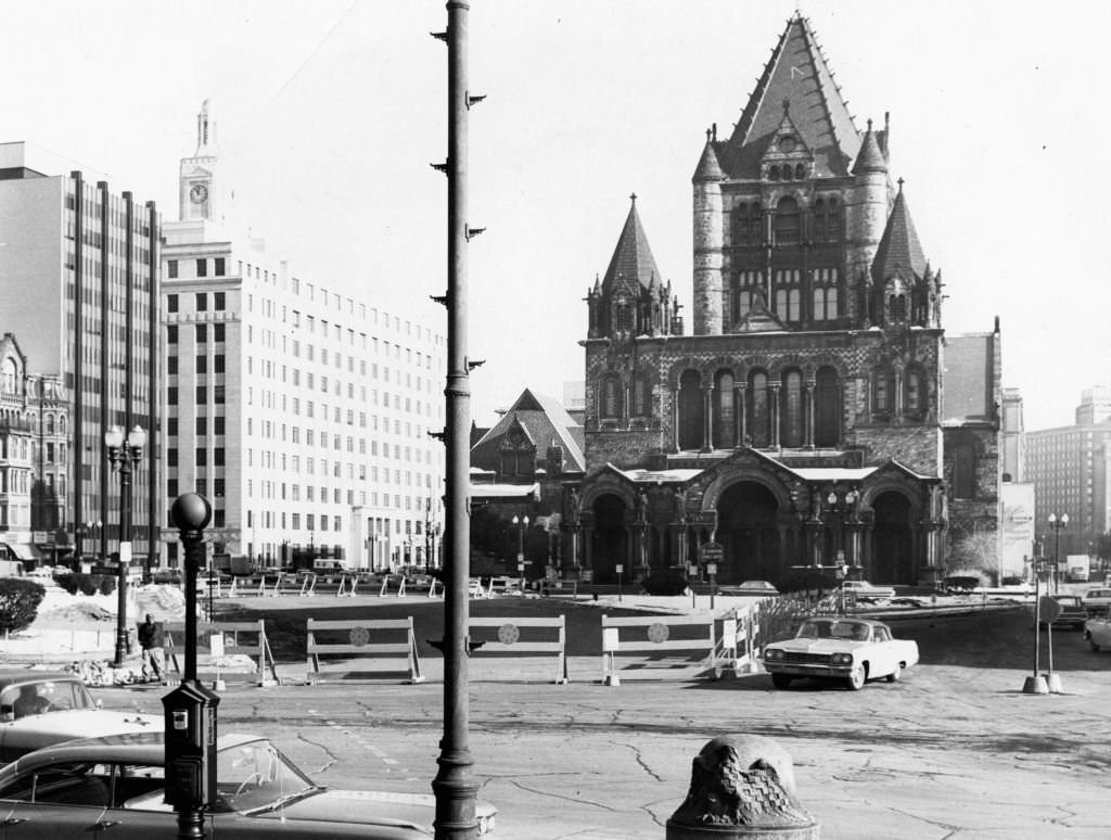 Copley Square in Boston, Jan. 22, 1965. Trinity Church is in the background.