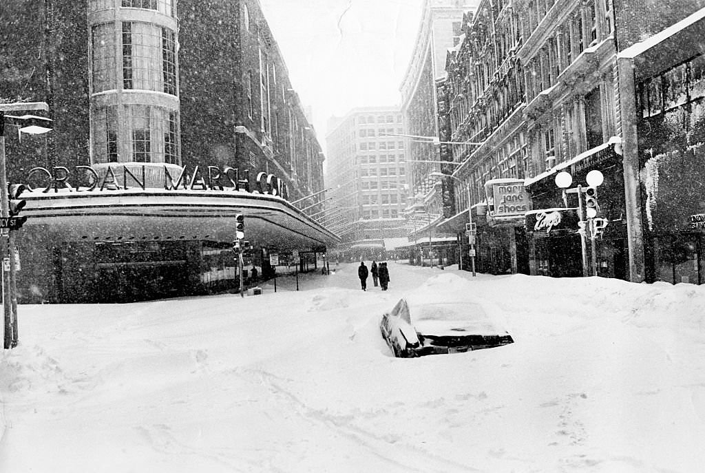 Boston's Washington Street is buried in snow on Feb. 6, 1978, following the historic "Blizzard of 78".