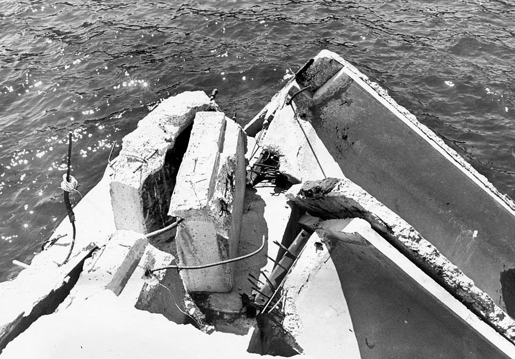 Fishing pier at Boston's Castle Island toppled into the harbor during a record-setting blizzard in February 1978.