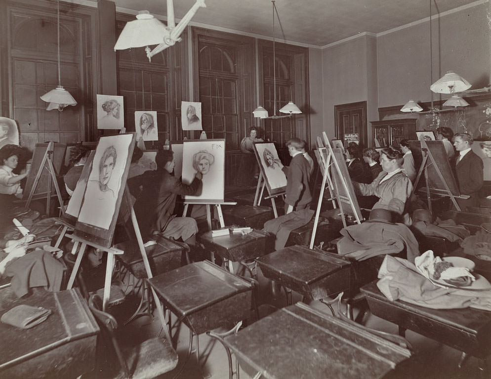Evening drawing school, Warren Avenue (second year class drawing from life models)