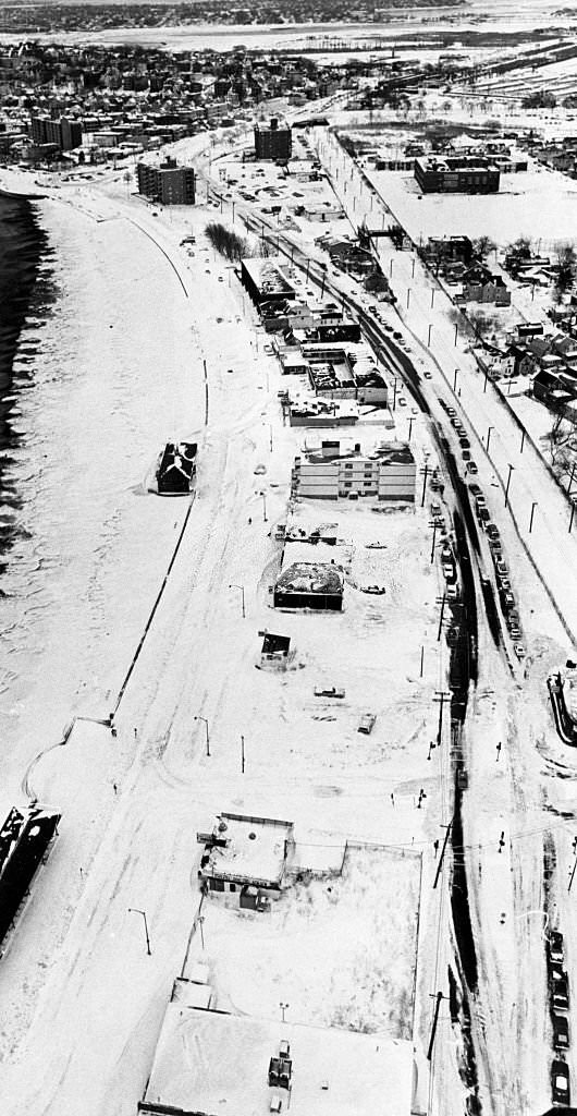 Revere Beach Boulevard in Revere, is covered in snow, 1978.