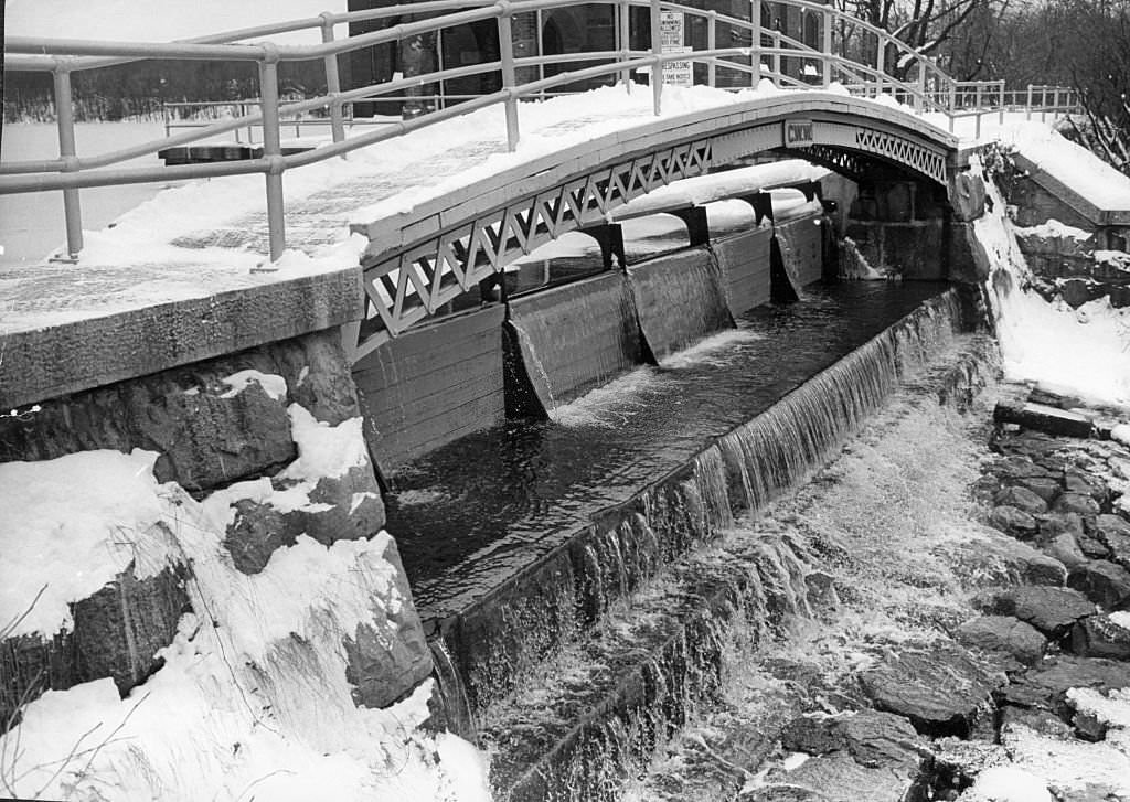 A waterfall in Weston after a snowfall.