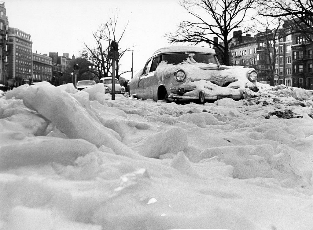 Commonwealth Avenue near Dartmouth Street in Boston is covered in snow on Dec. 30, 1970.