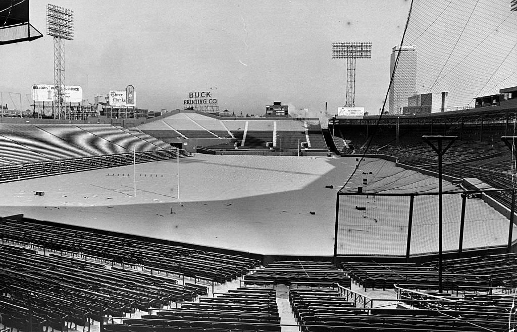 Snow covers Fenway Park in Boston, 1964.