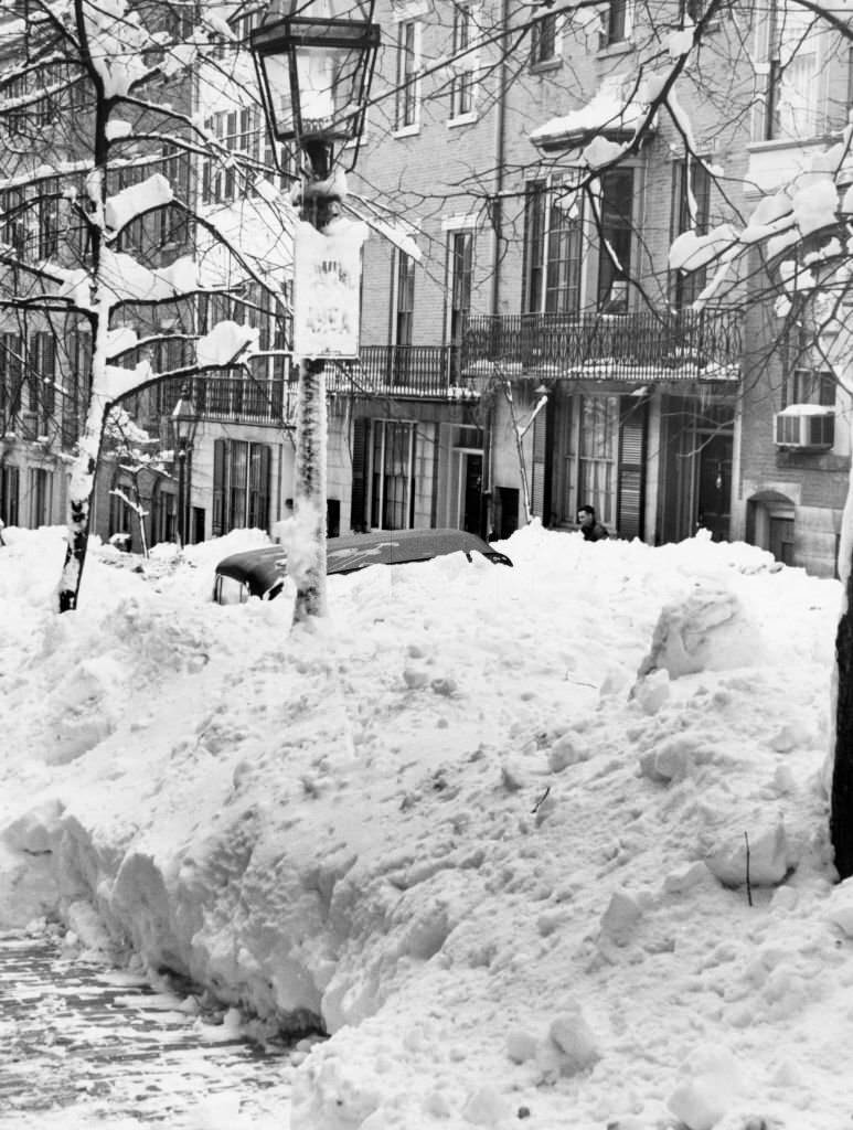 Snow on Chestnut Street in Boston on Feb. 6, 1961.