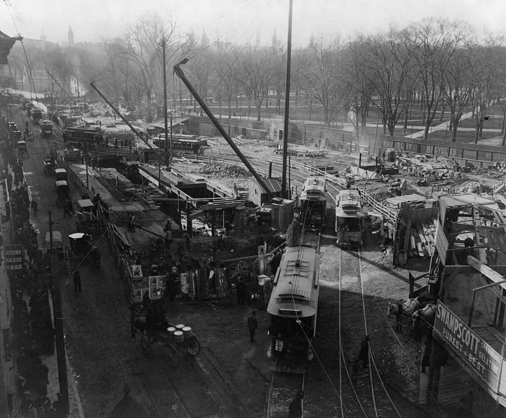 Trolley cars near Boston Commons, Boston, Massachusetts, 1897