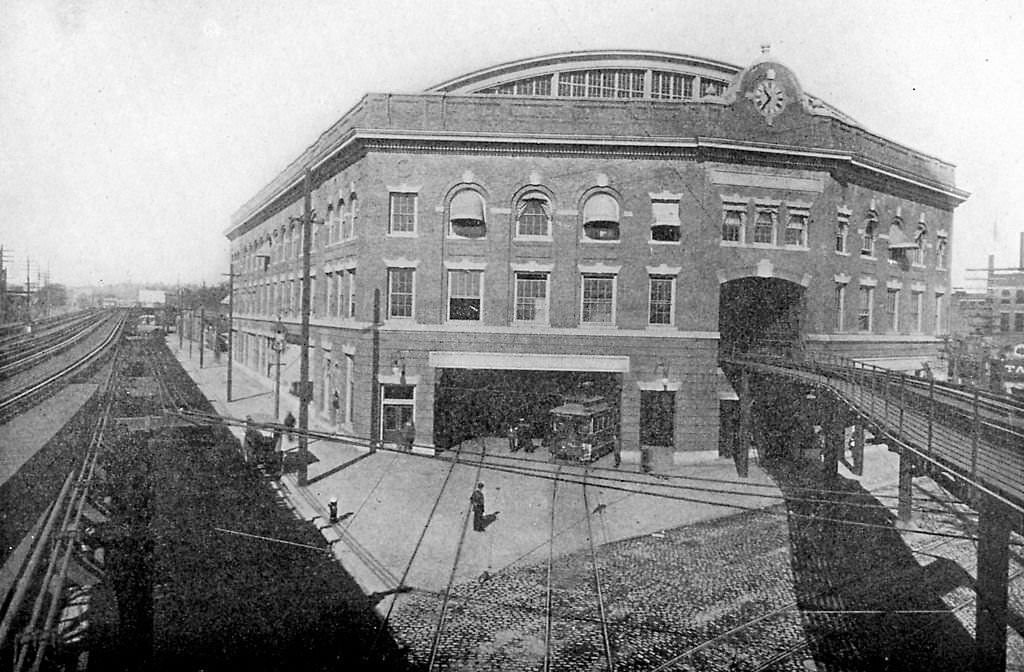 Sullivan Square Terminal, one end of the line of the Boston Elevated Railway, Boston, 1913.