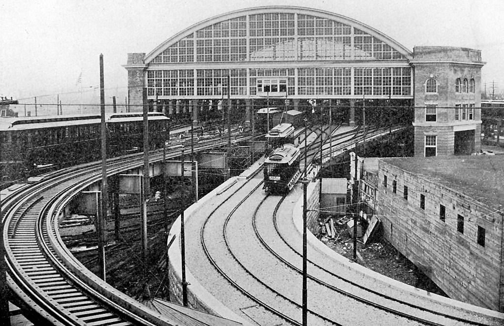 Sullivan Square Terminal, one end of the line of the Boston Elevated Railway, Boston, 1913