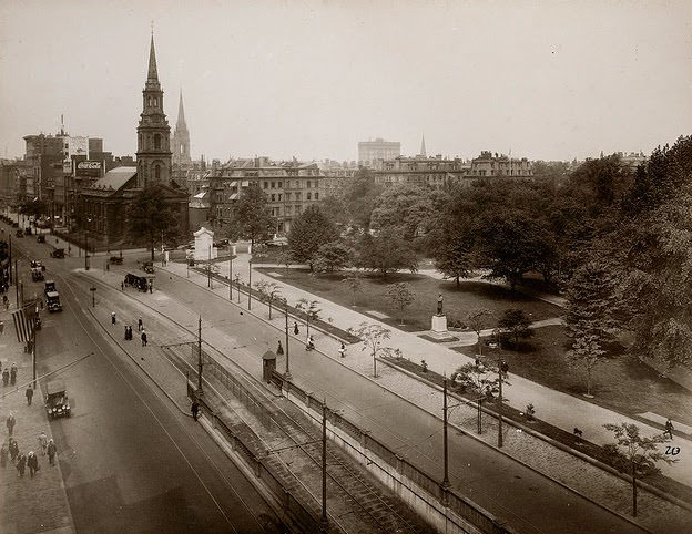 South west corner of Public Garden, Boston, 1915.